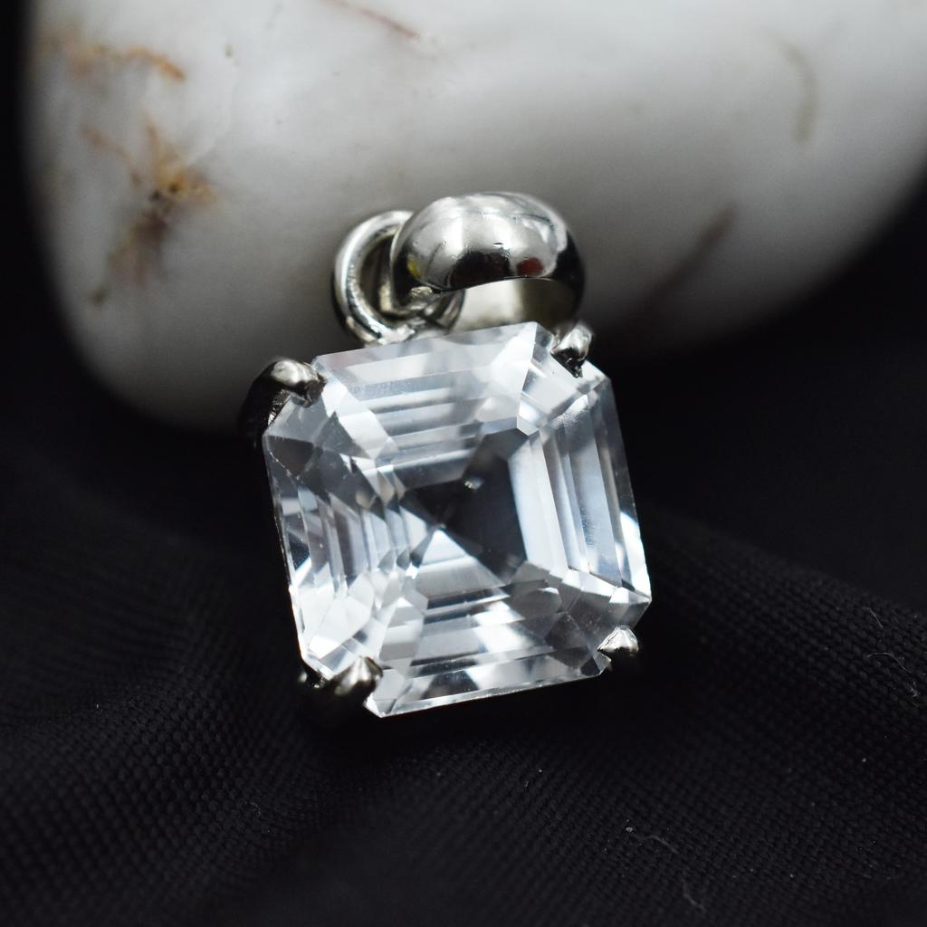 Sapphire 25 Ct Silver White Square Cut Natural Pendant Loose Gemstone CERTIFIED AR-3645-Sa