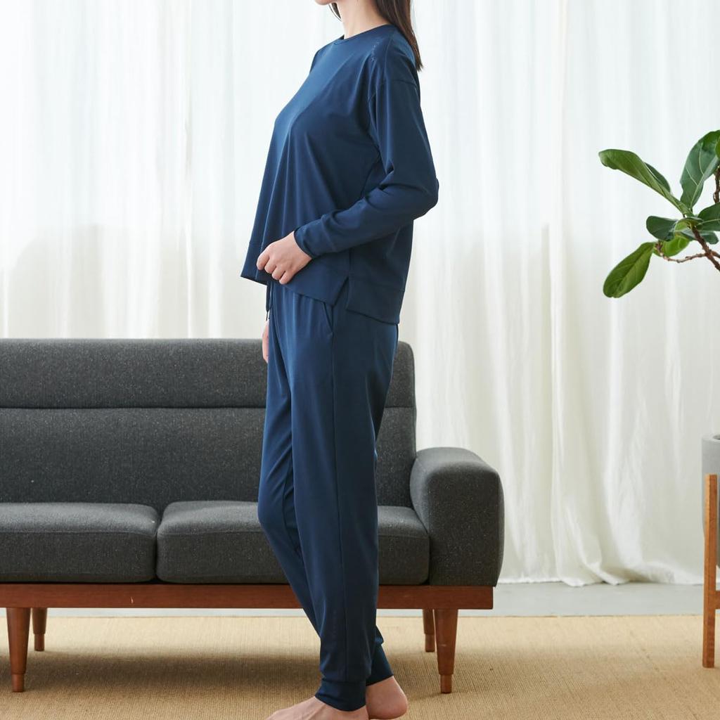 Recovery Wear General Medical Equipment Standard Long Sleeve Crew Neck Jogger Pants Long Sleeve Top and Bottom Set Navy XL [Benex] Women's Dry+