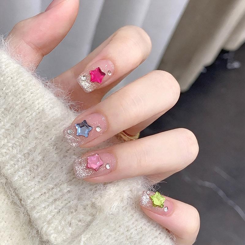 50Pcs Shiny Five-Pointed Star Nail Decor Rhinestones Colorful Mini Flatback for Girls DIY Nail Art Craft
