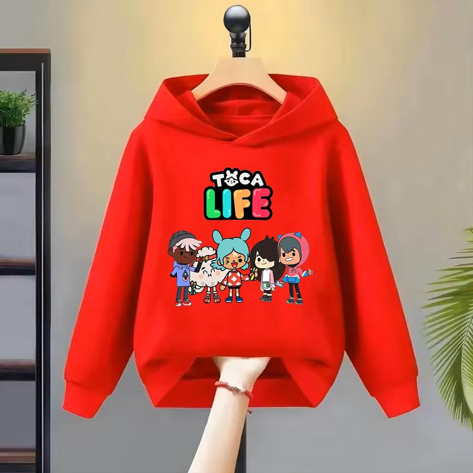 Толстовки Toca Life World для мальчиков и девочек, повседневная кофта, детская одежда, топы, толстовка с длинным рукавом, пуловер с капюшоном с мультяшным принтом