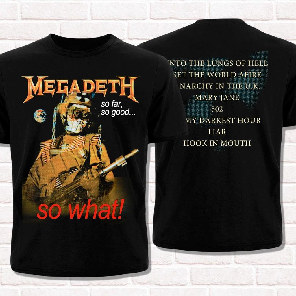 Футболка Megadeth So Far So Good So What Унисекс Хлопок Короткий Рукав Уличный Стиль Streetwear Оверсайз Повседневный Короткий Рукав