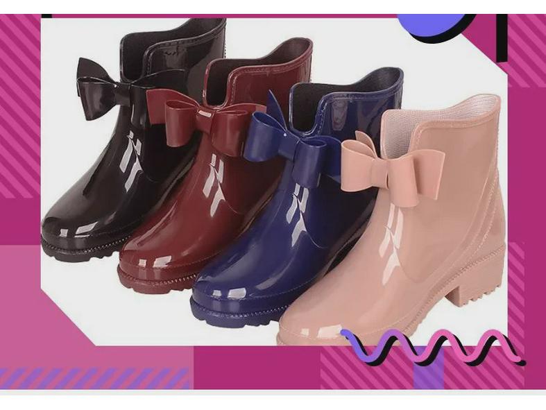 Женские европейские и американские резиновые сапоги Bow Low Tube — модные нескользящие сапоги из ПВХ для ношения на открытом воздухе.