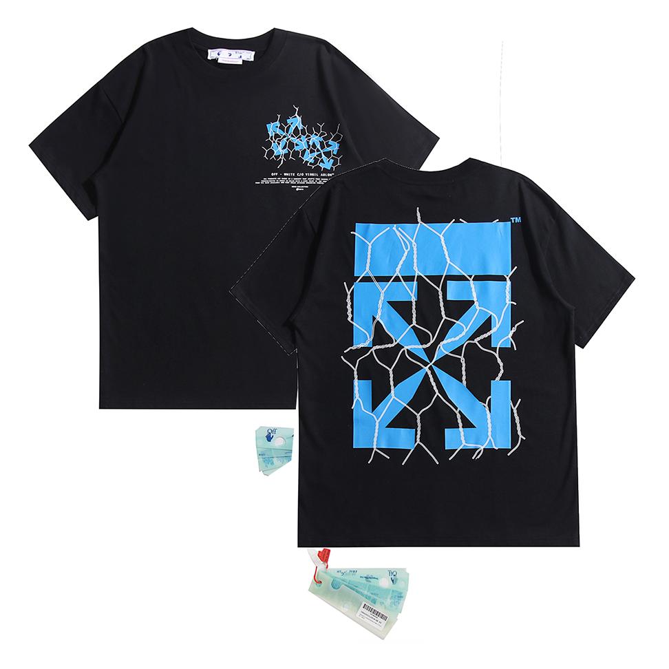 Off-White Летняя новинка 2025 года с принтом Lightning Blue Arrow, классическая футболка с короткими рукавами для мужчин и женщин