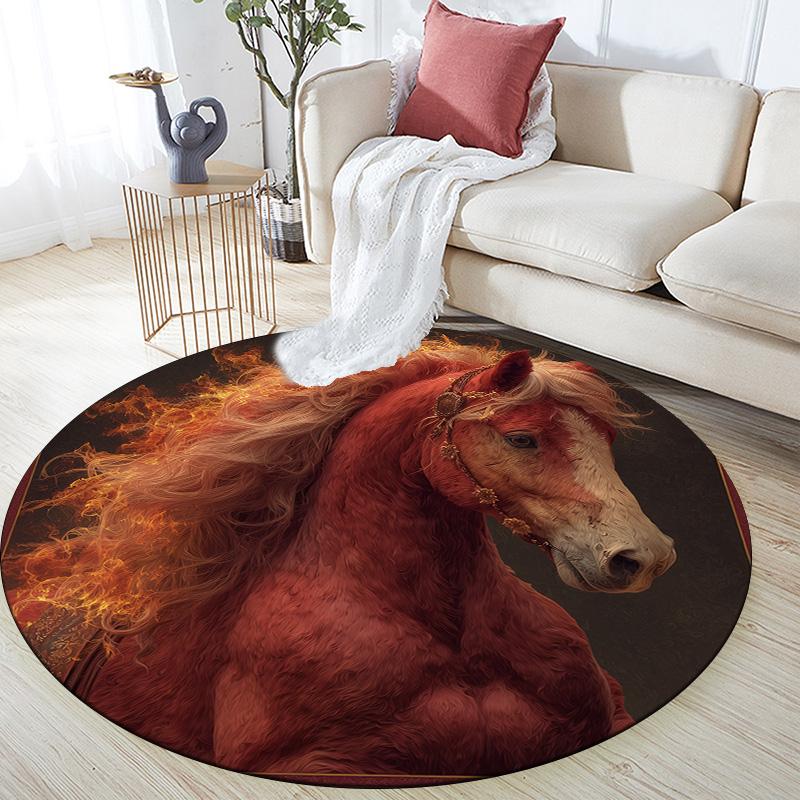 Red Horse,Round Area Rug,Carpet Rug for Living Room Bedroom Sofa Playroom Decor,Non-slip Floor Mat