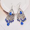 1 Pair Women Hook Earrings Vintage Ethnic Style Exaggerated Hollow Out Rhinestone Waterdrop Shape Bohemian Ear Decoration Jewelry Hanging Earrings