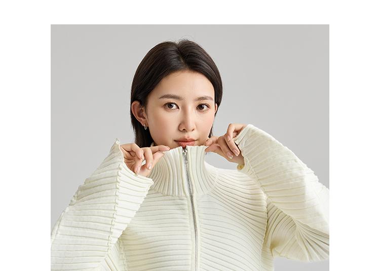 Fashionable three-dimensional ribbed knitted sweater for women, 2026 Spring and Autumn new high-end cardigan sweater jacket