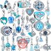 925 Silver Sky Blue Fish Paw Print Dolphin Butterfly Pavé Shiny Pendant Beads Fit Original Charms Bracelet Women Jewelry