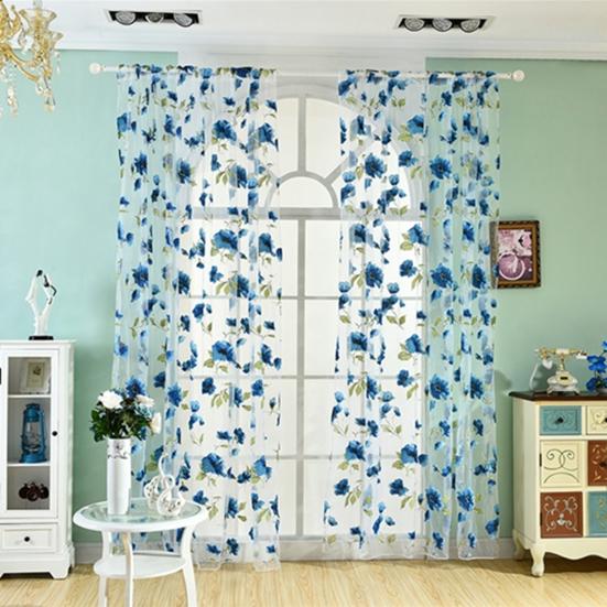 Romantic Bedroom Window Flower Pattern Sheer Curtain Drape Room Divider Home Decor