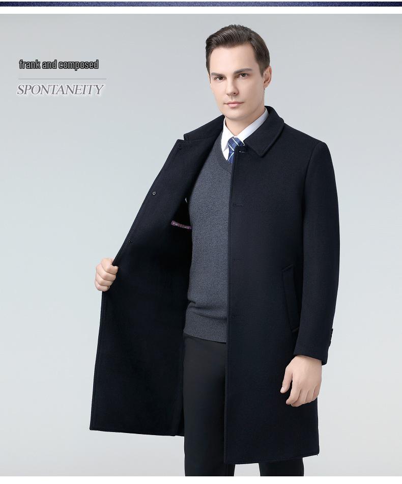 Men's Long Double-faced Wool Trench Coat with Down Liner