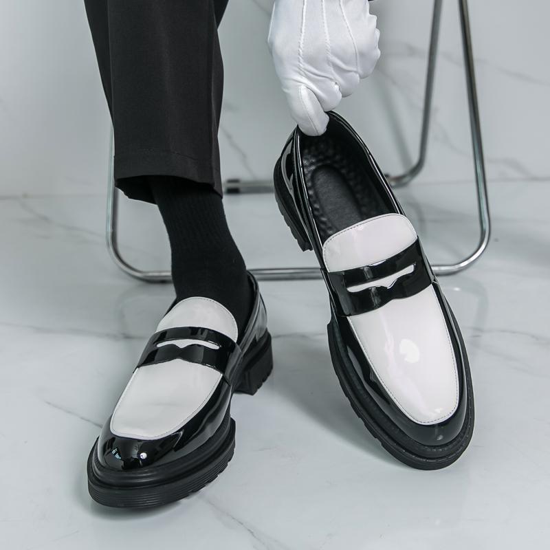 Мужские лоферы Черные Белые Платформа Лифт Кожаная обувь Толстая подошва Формальные Деловые Свадебное платье Выпускной обувь Большой размер