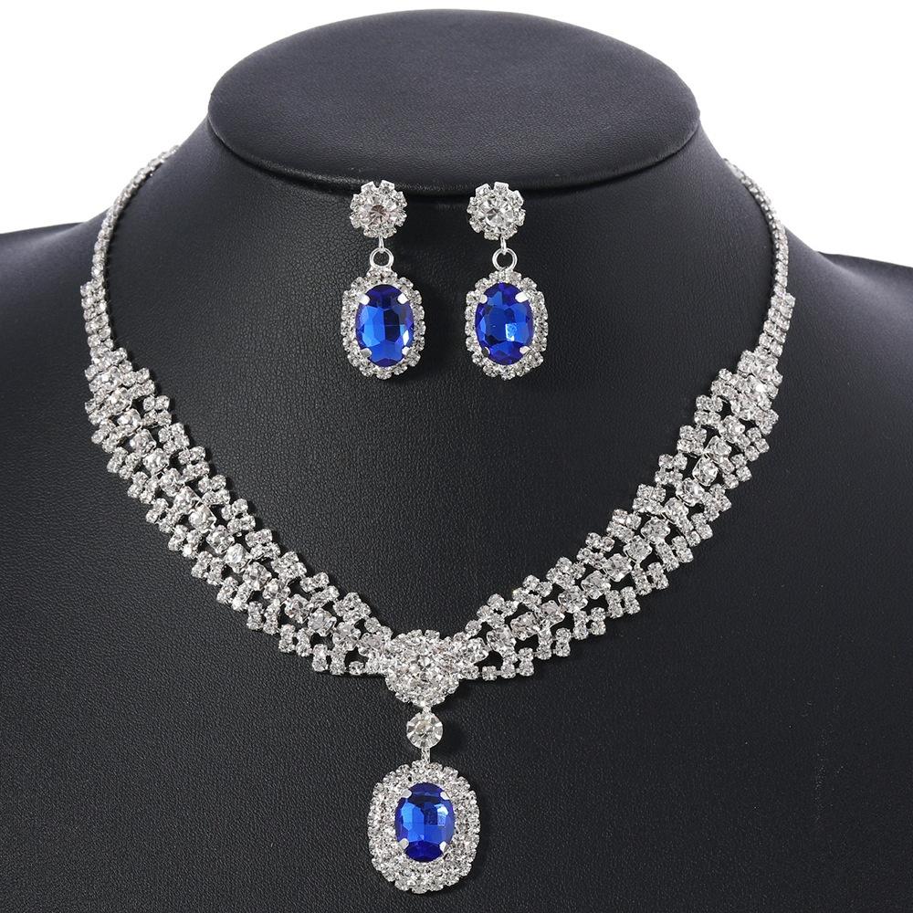 3Pcs Women's Rhinestone Jewelry Set Diamond Studded Sparkling Water Droplet Necklace Earrings Wedding Party Bride Jewelry Gifts