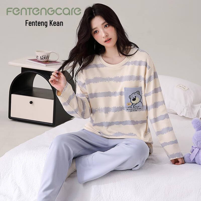 FENTENGCARE Женский комплект пижамы с длинным рукавом из чистого хлопка