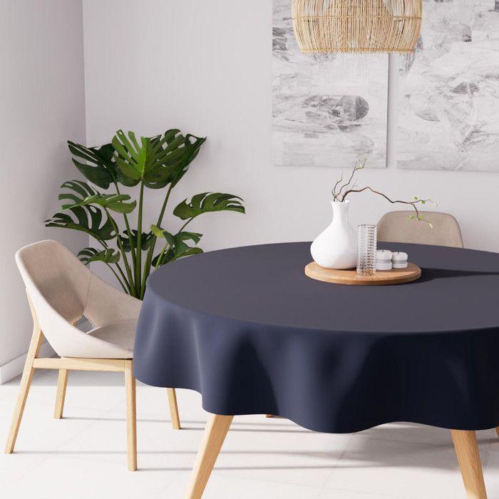 Round Anti-stain Tablecloth 180 Cm ALIX Denim Blue, by Soleil d'Ocre