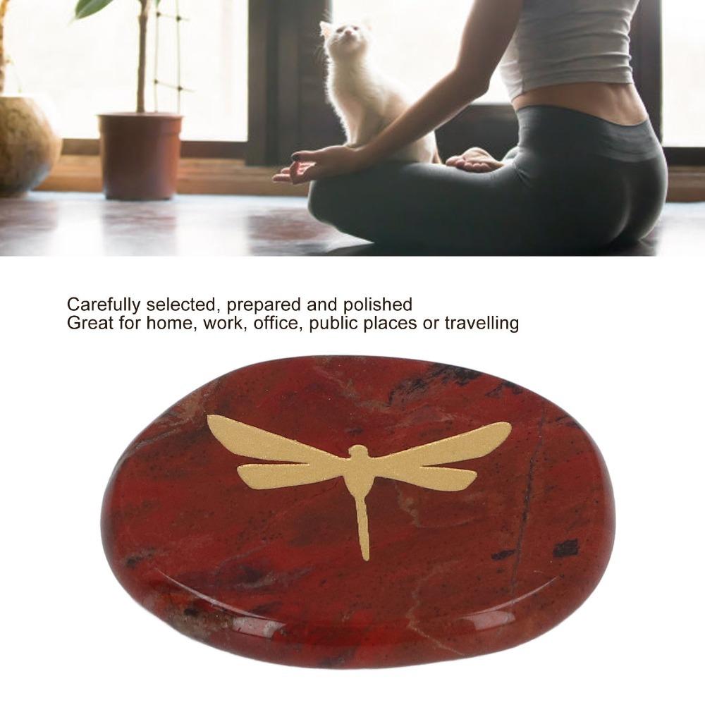 Carved Dragonfly Palm Stone Gold Balance Stone Relaxing Worry Stone For Stress Relief