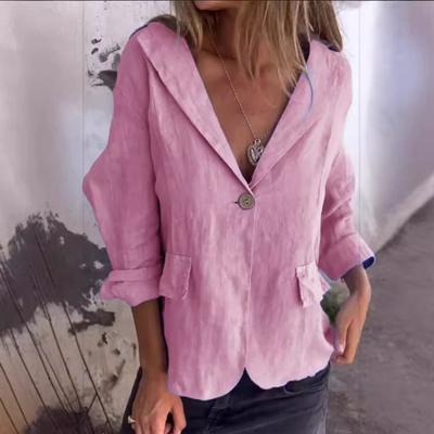 Женский пиджак с лацканами, V-образным вырезом, длинным рукавом, однотонный пиджак, весна-осень, однотонный клапан