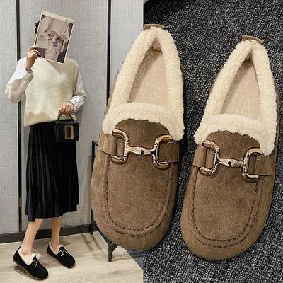 Плоская подошва с круглым носком осенне-зимние новые мягкие подошвы из мягкой кожи бархатные теплые маленькие кожаные туфли женские хлопковые туфли