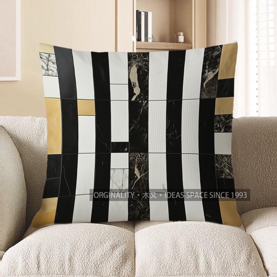 Home Decor Geometric Black Gold Pattern Throw Pillow Pattern Cushion Cover Suitable for Sofa Bedroom Car Pillow Cover