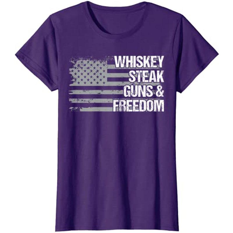 Dad Grandpa Veteran US Flag Whiskey Steak Guns Freedom TShirt Customized Products Unisexs Fashion Fathers Day Novelty Gift Tees