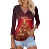 Women's Casual Fashion Sexy Comfortable Christmas Print V-Neck Button Three-quarter Sleeve Top