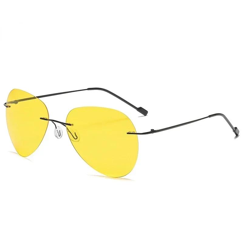 Men Ultralight Titanium Polarized Photochromic Lens Sunglasses Rimless Aviation Style Design Night Vision Glasses