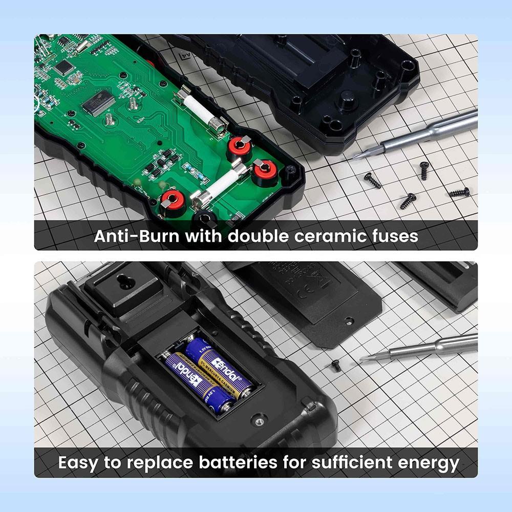 Цифровой мультиметр KAIWEETS HT118E AC/DC, TRMS 20000 отсчетов, 2,7-дюймовый дисплей, светодиодные гнезда, автоматический выбор диапазона - черный