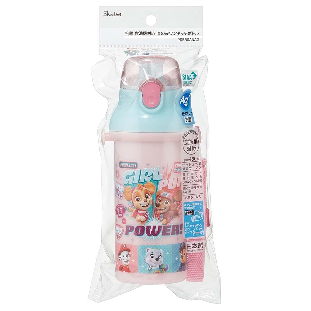 Skater Children's Water Bottle, 480ml, Direct Drinking, Plastic, One-Touch Operation, Dishwasher Safe, Made In Japan, Paw Patrol Girl Pup, PSB5SANAG-A