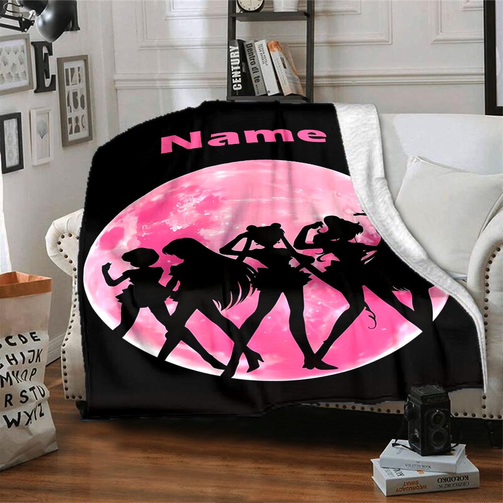Custom Name Sailor Moon Theme Printed Blanket - Perfect for Couch, Bed, Travel & Outdoor Use | Machine Washable, Cozy & Durable.