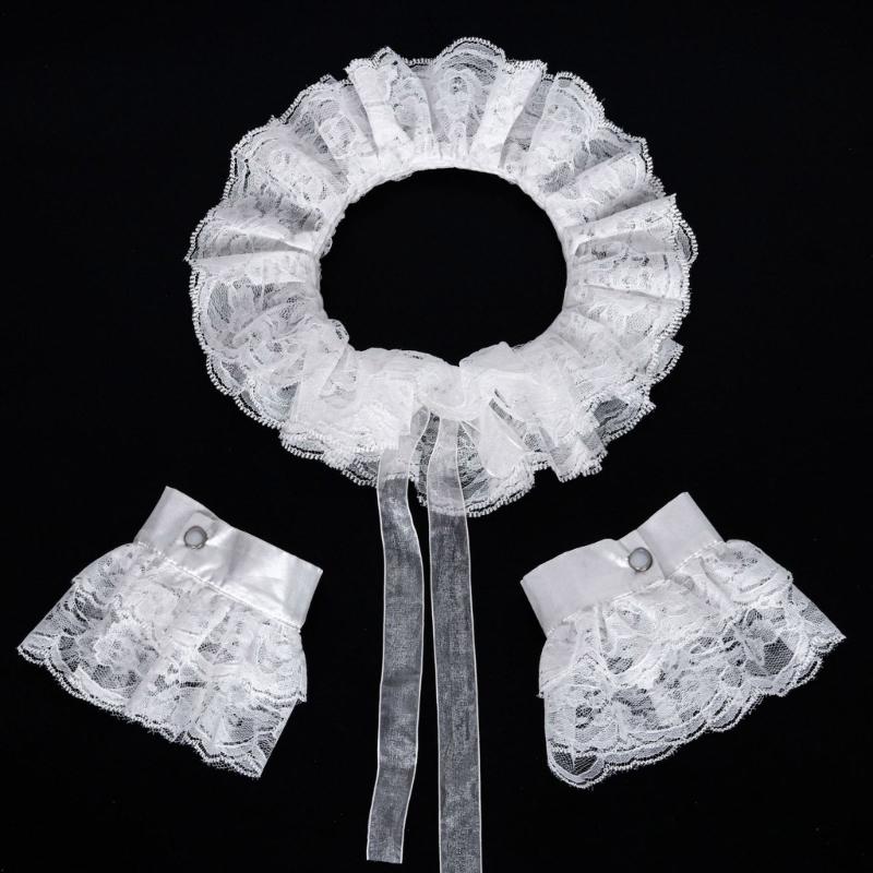 Elizabethan Chiffon Ruffle Collar Cuff Sleeves for Medieval Costume Detachable for Historical Reenactments and Event