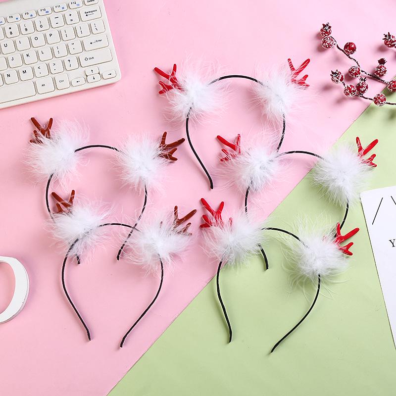 Рождественская повязка на голову с перьями и рогами оленя - Рога из золотой проволоки для женщин и детей