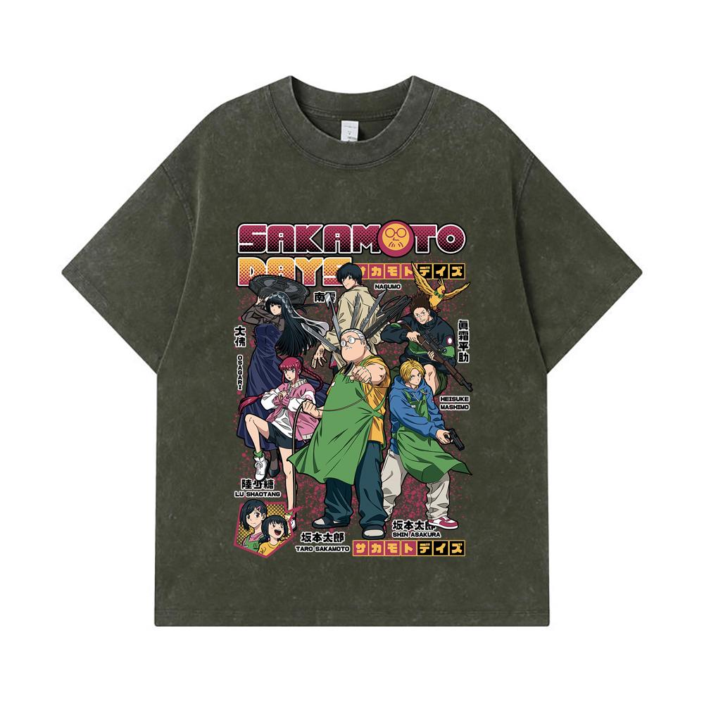 275 GSM Washed T-shirts 100% Cotton Sakamoto Days V1 Print Unisex Heavy Cotton T Shirt