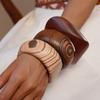 Bohemian Wood Wide Bangle Minority Design Retro Hand Ring Temperament Strip Pattern Bracelet Gift