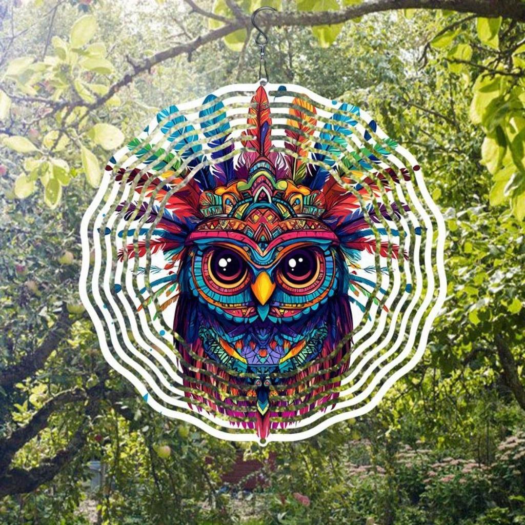 1 шт. 3D Металлическая Сова Флюгер Дизайн Мандалы Декор для Сада на Открытом Воздухе Подвесное Украшение Батарейки Не Требуются для Патио Двора Дома