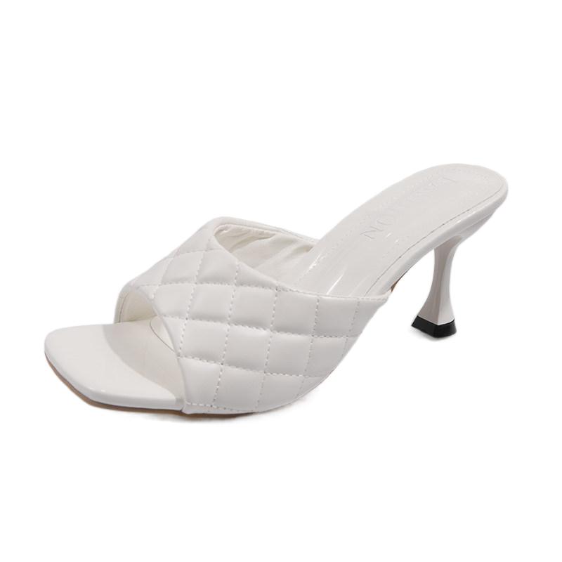 Дизайнерские женские тапочки, элегантные сандалии с квадратным носком, тонкие высокие каблуки, летняя пляжная обувь, гладиаторские сандалии 6,5 см для женщин