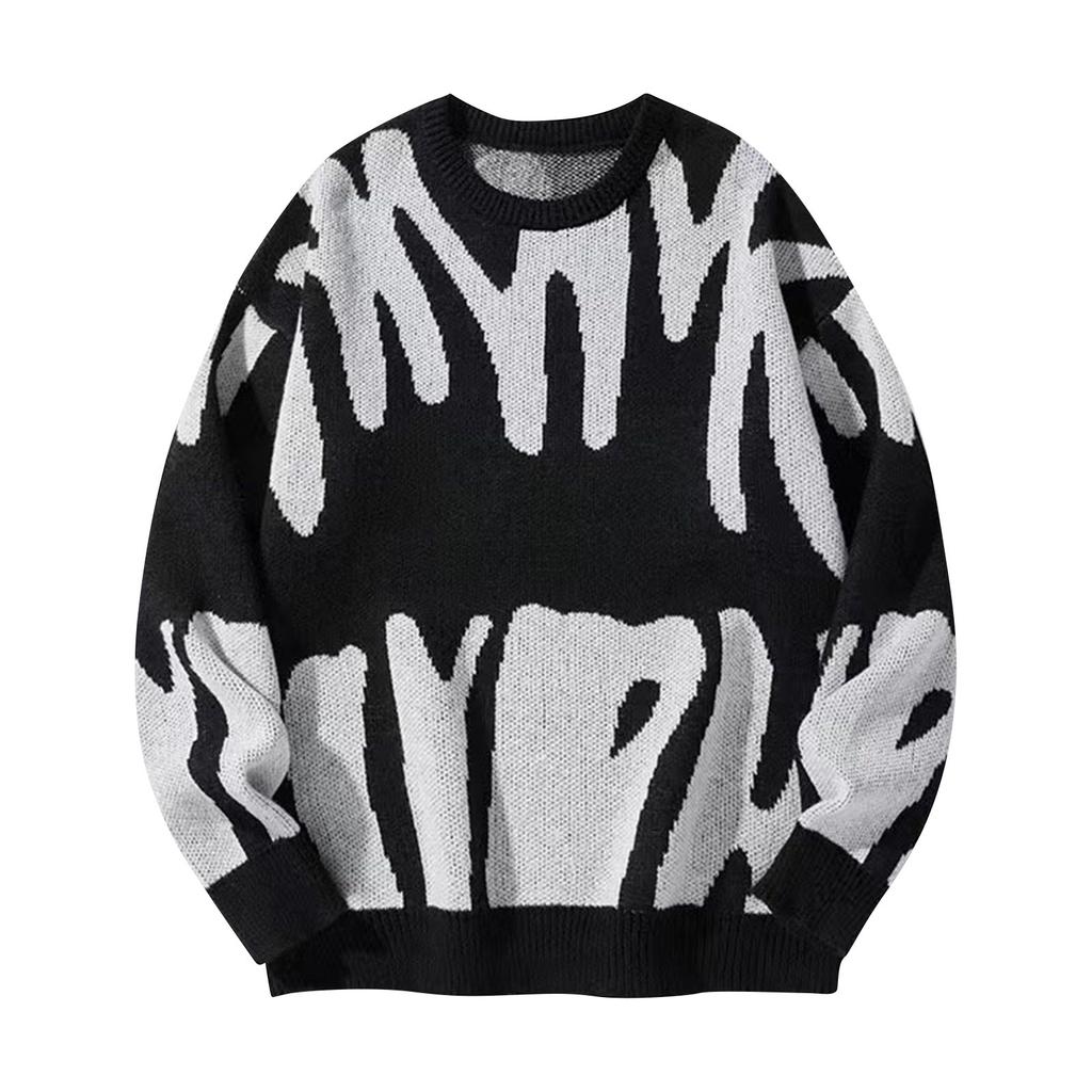 Контрастный свитер с круглым вырезом унисекс в стиле ретро, свободный и модный вязаный свитер для пары
