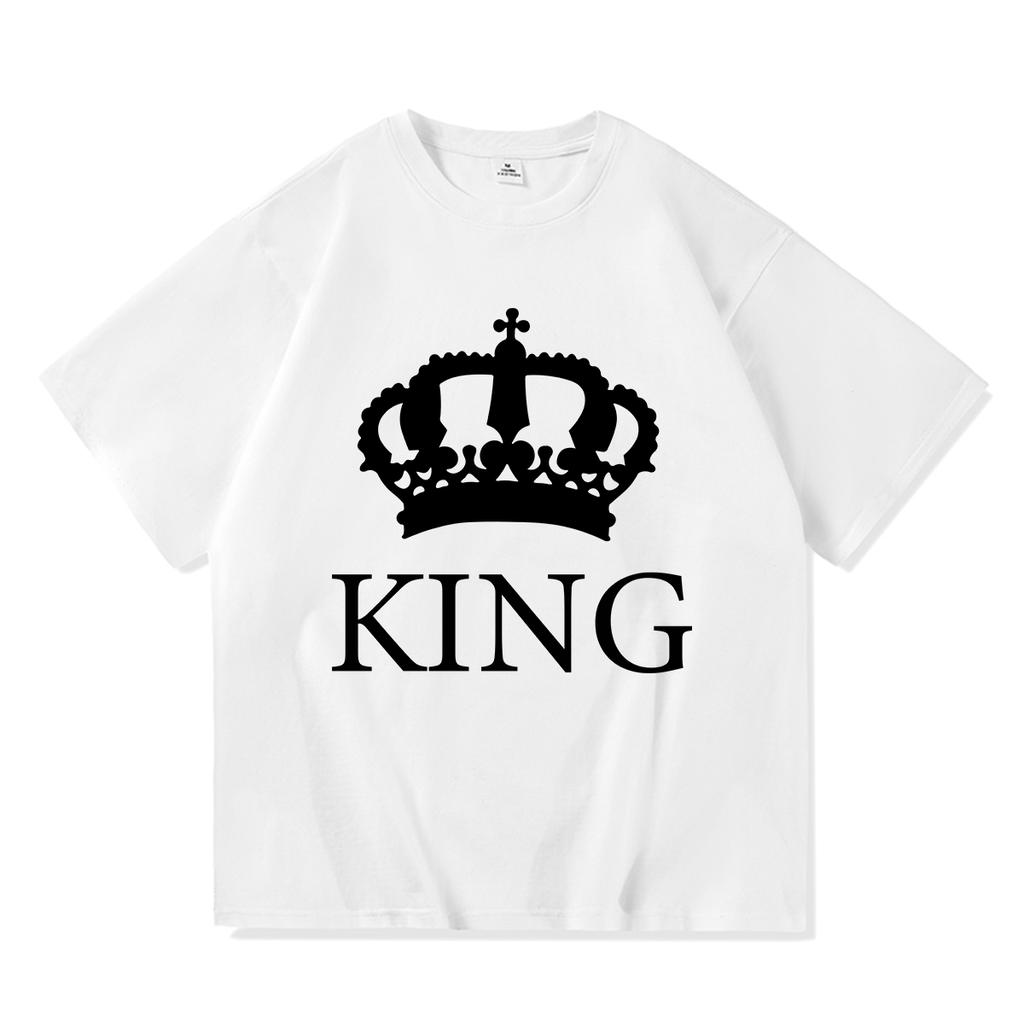 2023 Casual KING QUEEN Print Summer Cotton T Shirt Short Sleeve O Neck Loose Lovers' T Shirt Women Men Tops Tees
