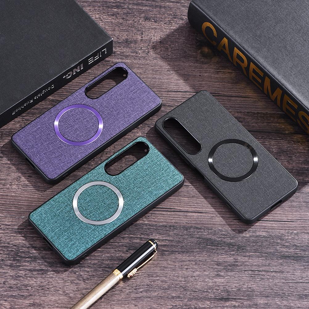 Магнитный кожаный чехол Magsafe для Sony Xperia 1 VII Xperia 10 vi 1 vi 10 V 5 V 1 V 1 IV 5 IV Тканевая крышка для беспроводной зарядки