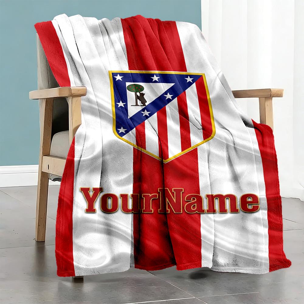 Atletico Madrid Customize Your Name Blanket Cozy Customizable Blanket Comfortable Throw For Chair Office Chair Bed Sofa Four Seasons Multipurpose