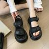 Women Black Sports Sandals Summer New Thick Bottom Heightening Roman Shoes Casual Flat Platform Sandales Buckle Sandalias Mujer