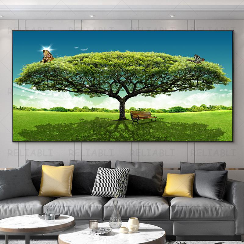Landscape Pictures Green Tree Canvas Painting Forest Posters and Prints Wall Art Giant Trees Pictures for Living Room Home Decor