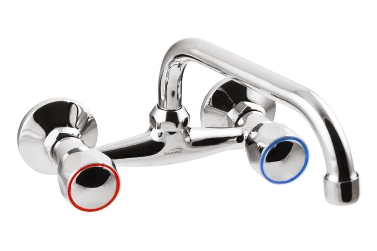 Modena Two-Lever Wall-Mounted Sink Tap, Spout Length 20 Cm