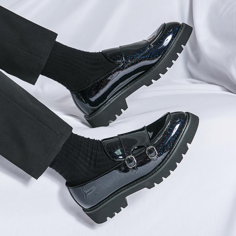 Мужские кожаные модные туфли золотистого цвета для вечеринок, свадеб, офиса, мокасины с двойной пряжкой, туфли-оксфорды на толстой подошве для бизнеса и отдыха