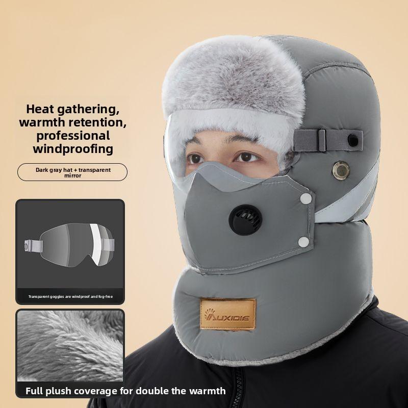 100% Пуховая хлопковая шапка Лей Фэн Мужская Зимняя Защита от холода Защита ушей Флис Женская Велосипедная Ветрозащитная Маска Теплая Утолщенная Шапка