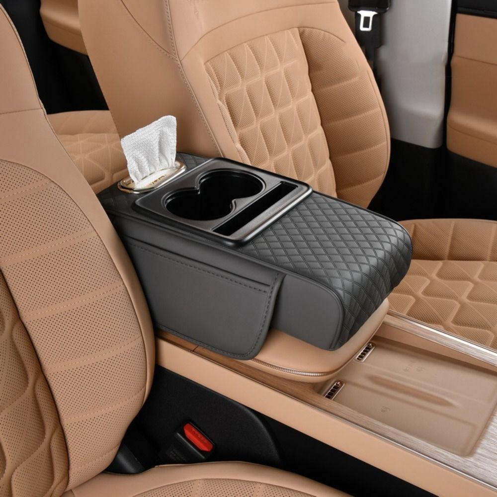 Height Increasing Armrest Pad PU Leather Cup Holder Portable Tissue Box