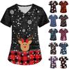 Women's Fashion V-neck Short Sleeve Workwear With Pockets Christmas Printed Tops