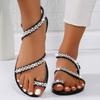 Spring and Summer New Flat-bottomed Toe Sandals Women's Large-size Rhinestone Bohemian Beach Sandals