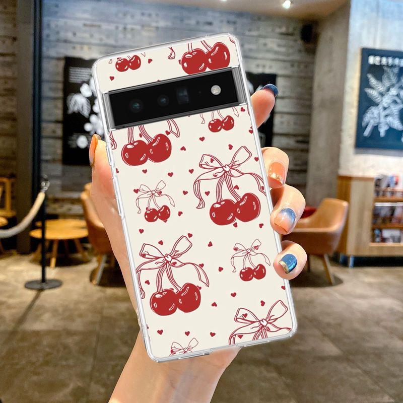 Милый чехол для телефона с вишневым бантом для Google Pixel 9 8 7 6 Pro XL 8A 7A 6A 5 4 5A 4A 3A XL 5G, мягкий силиконовый, прозрачный ТПУ