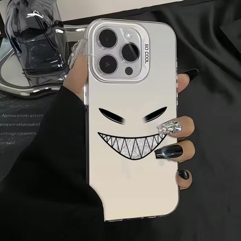 Smiling Devil Print Electroplate Silver IMD Phone Case For iPhone 16 15 14 13 12 11 Pro Max 7 8 Plus X 16E Shockproof Hard Cover