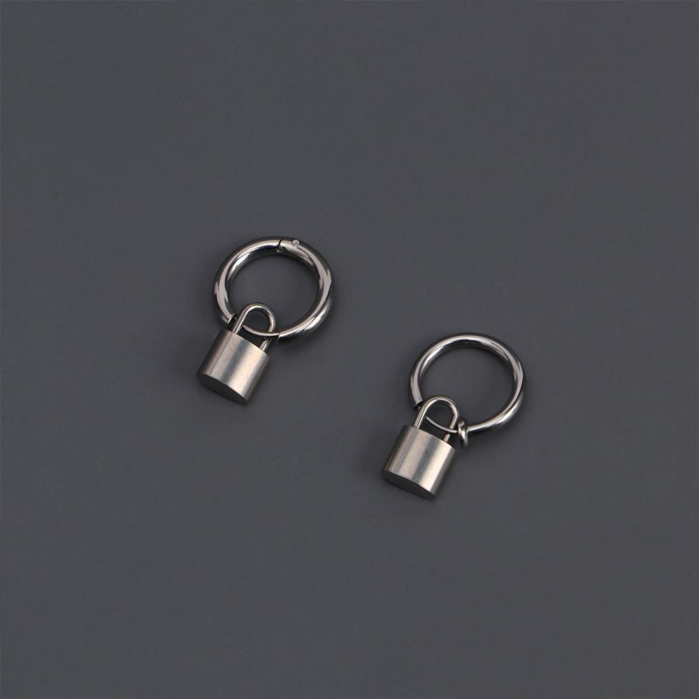 Personality Men Cool Style Korean Hop Hip Stainless Steel Ear Clip Stud Earring Padlock Earrings