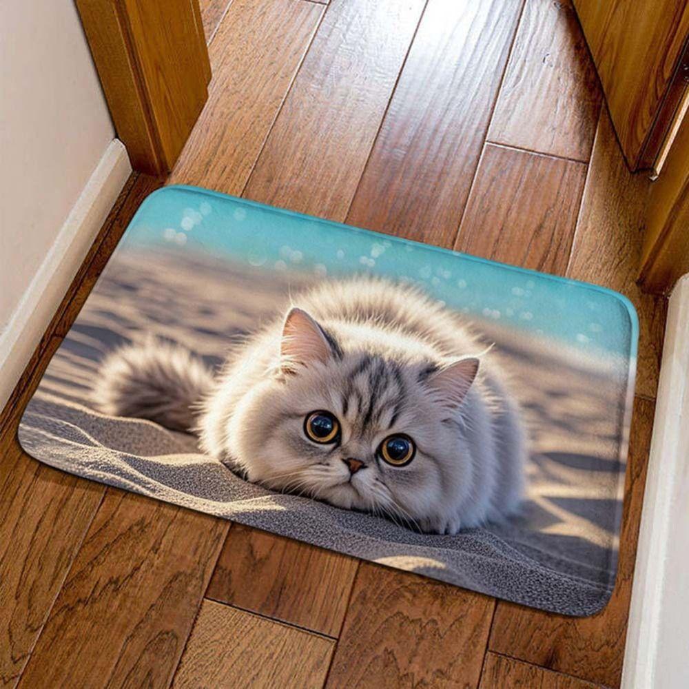 Cat Pattern Optical Illusion Doormat Water-absorbing Bedroom Door Rug Bathroom Carpet Home Decor