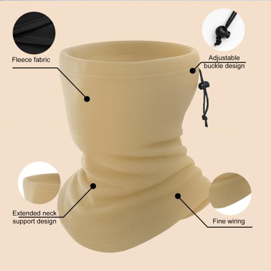 Fleece Neckerchief Scarf Solid Color Adjustable Drawstring Warm Polar Fleece Riding Face Guard Cold Weather Scarf